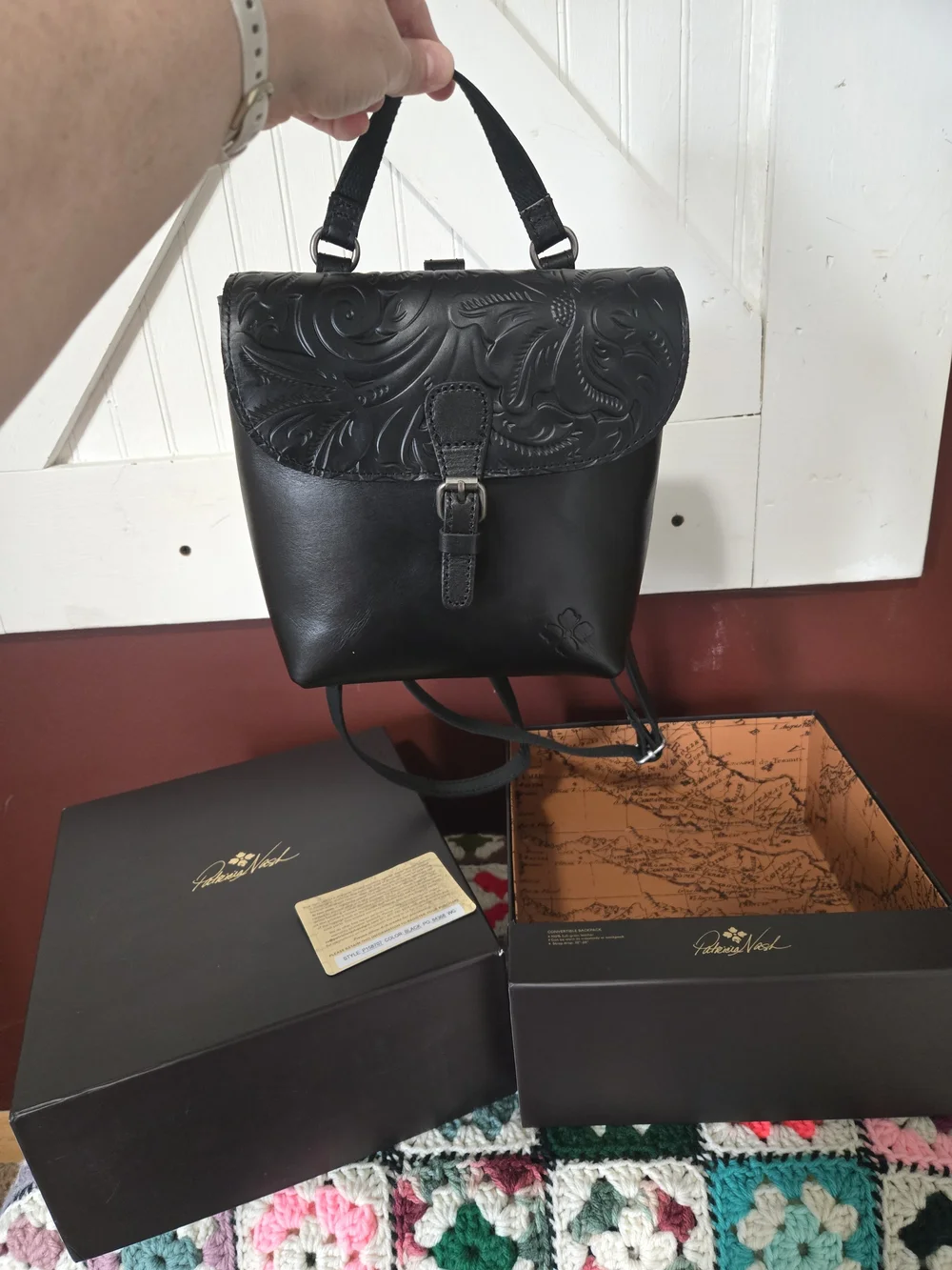 Patricia Nash Black Embossed Leather Small Backpack - Picture 2 of 8